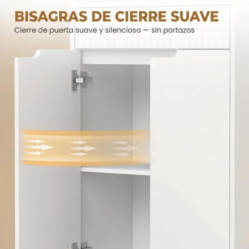 Armario Alto de Baño Columna de Baño Estrecha con 3 Estantes Abiertos Cajón Acanalado Estante Ajustable Blanco [4]