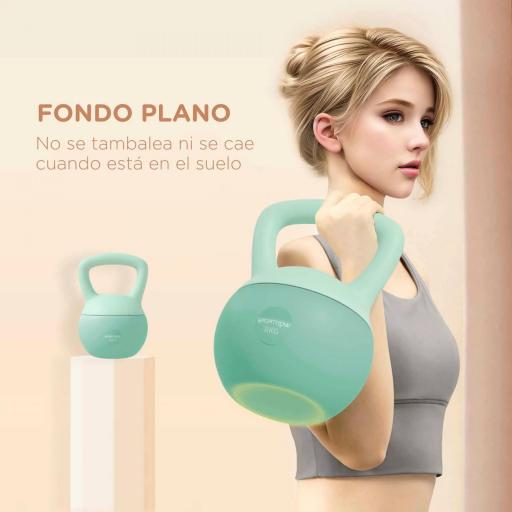 Pesa Rusa 8 kg Kettlebell Relleno de Arena Metálica y Mango Antideslizante para Entrenamiento en Casa 19x19x28 cm Verde [2]