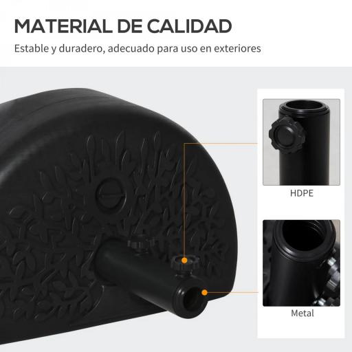 Base de Pared para Sombrilla Ø38/48 mm Soporte Semicircular de Parasol Rellenable de Arena 21 kg o Agua 18 kg para Jardín Patio Terraza Exterior 50x31x38 cm Negro [4]