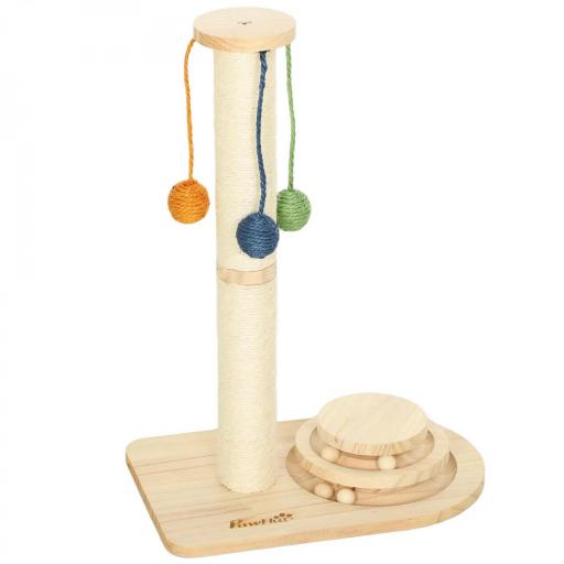 Poste Rascador para Gatos Altura 56,5 cm con 3 Bolas Colgantes Juguete de Pelota de Pista Madera Natural [8]