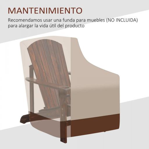 Silla Adirondack de Madera con Reposabrazos y Respaldo Alto para Terraza Balcón Exterior 72x95x93 cm Marrón [7]