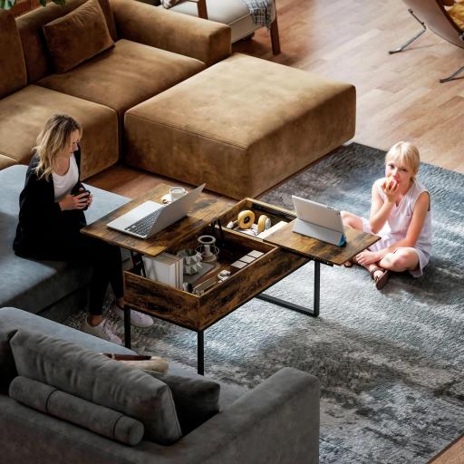 Mesa de Centro Elevable con Encimera Deslizante Cierre Suave Espacio Oculto de Almacenaje 100x45x67 cm Marrón Rústico [7]