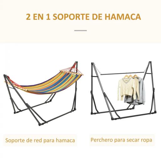 Hamaca con Soporte Plegable 2 en 1 Tendedero con Barra Estructura de Acero para Jardín 270x100x94 cm Multicolor [6]