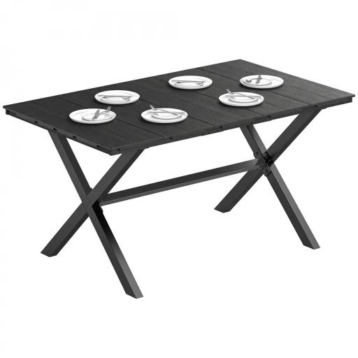 Mesa de Comedor de Jardín para 6 Personas con Superficie de HDPE de Listones Estructura Metálica 150x90x74 cm Negro [6]