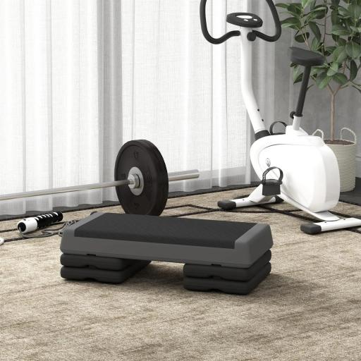 Step de Aeróbic Step para Fitness Antideslizante Altura Regulable 3 Niveles 77x36x20,5cm Gris y Negro [3]