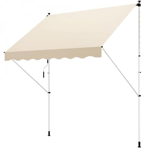 Toldo Manual Retráctil 300x150x170-280 cm con Altura Ajustable Manivela y Protección Solar para Terraza Beige [8]