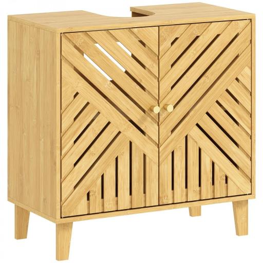 Mueble bajo Lavabo de Bambú con 2 Puertas Lamas y Estante Ajustable para Lavabo sin Pedestal 60x30x60 cm Natural [4]