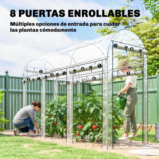Invernadero de Túnel 3x1x2 m con 8 Puertas Enrollables y Estructura de Acero Galvanizado Anti-UV Transparente [6]