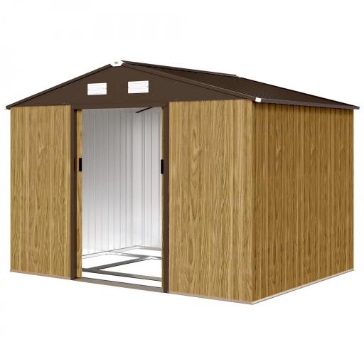 Cobertizo de Jardín Exterior 4,9 m² 277x195x192 cm con Puerta Corredera Ventilación y Kit de Fundación Marrón [8]