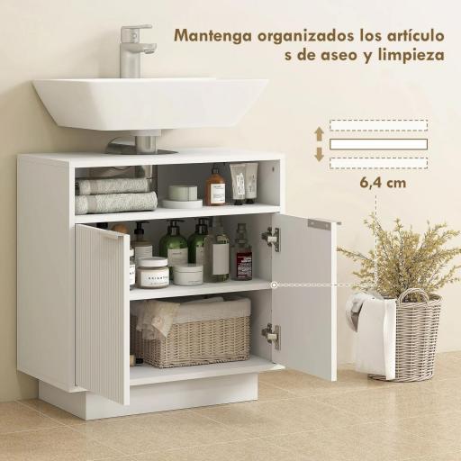 Mueble bajo Lavabo con 2 Puertas Acanaladas y Compartimento Abierto para Lavabo sin Pedestal 60x33x63 cm Blanco [2]