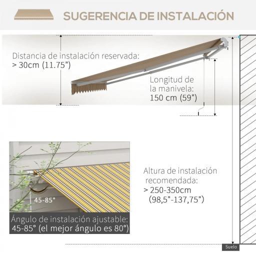 Toldo para Balcón 350x250 cm con Manivela de Metal Impermeable y Anti-UV para Jardín Terraza Ventanas Gris y Amarillo [3]