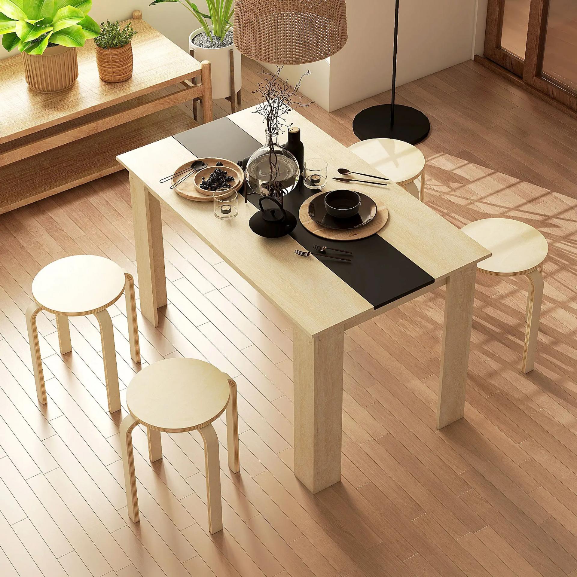 Juego de 4 Taburetes Apilables Taburetes de Madera Redondos Carga 120 kg para Cocina Salón Ø40x45 cm Madera Natural