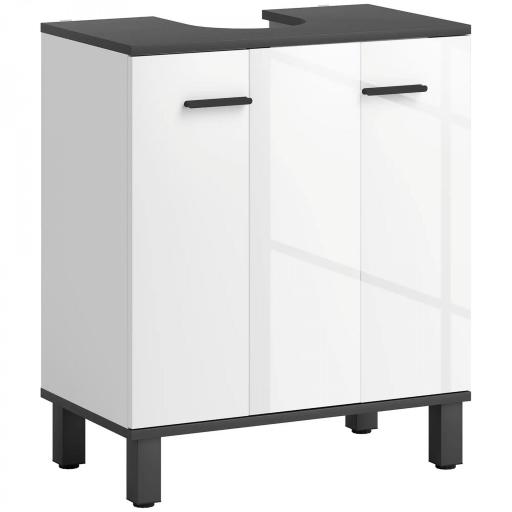 Mueble Bajo Lavabo con 2 Puertas y Estante Ajustable para Lavabo con o sin Pedestal 60x34x70 cm Blanco Brillo [10]