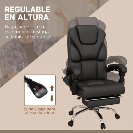 Silla de Oficina con 6 Puntos de Masaje Silla de Escritorio Reclinable de PU con Control Remoto 63x57x118-126 cm Marrón [5]