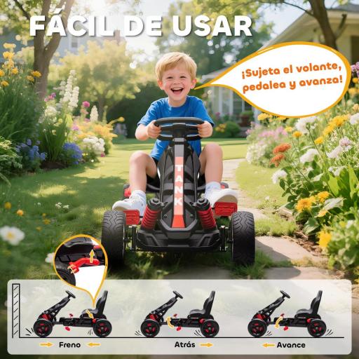 Kart Pedales para Niños de +3 Años con Embrague Automático Freno Ruedas Antideslizantes de EVA y Marco Metálico Rojo [6]