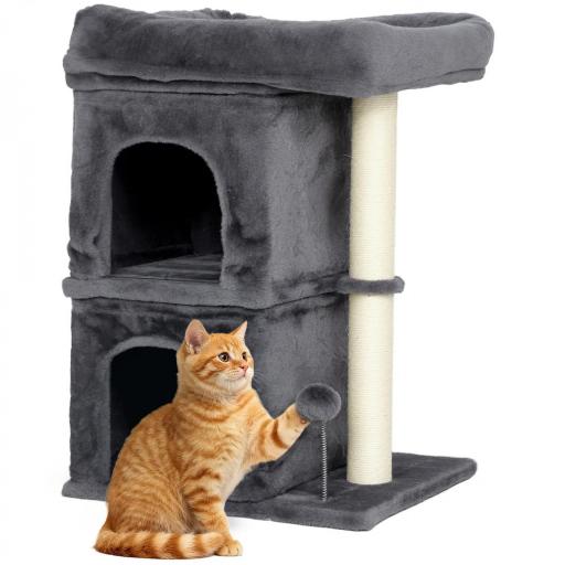 Árbol Rascador para Gatos Árbol para Gatos 66 cm con Cama 2 Cuevas Poste de Sisal Bola para Jugar Gris Oscuro [9]