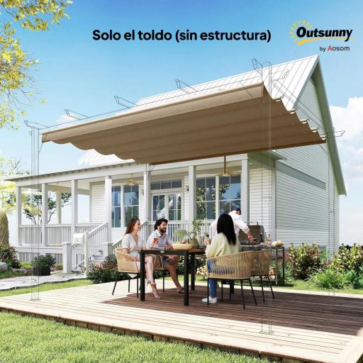 Cubierta para Techo Retráctil de 2,5x2,55m para Pérgola 3x3 Tela de Repuesto con 10 Orificios de Drenaje Pardo [1]