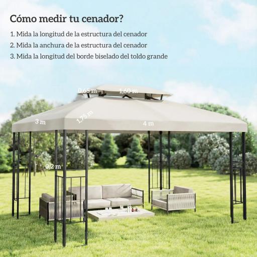 Toldo de Recambio 4x3 m con Techo Doble Orificios de Drenaje y Protección UV Solo Toldo NO Incluye Marco Crema [7]