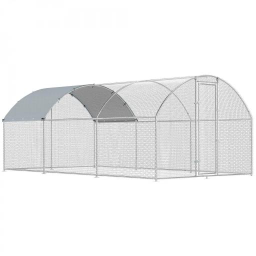 Gallinero para Exterior 2,8x5,1x1,9 m Cubierta de Tela Oxford Anti-UV Impermeable Pestillos para 15-24 Gallinas Plata [7]