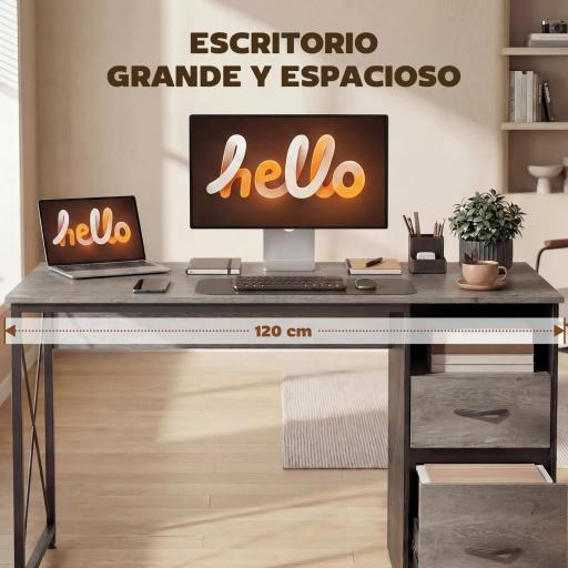 Mesa de Ordenador 120x50 cm Escritorio de Ordenador Industrial con Compartimento y 2 Cajones para Oficina Gris Claro [2]