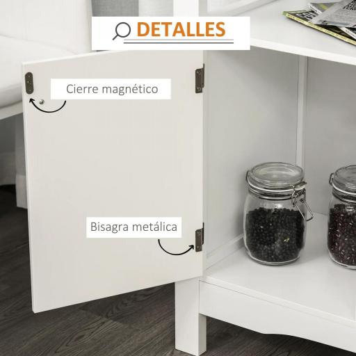 Aparador de Comedor con 1 Cajón 1 Estante Abierto 2 Puertas y Botellero para 12 Botellas 116,5x40x82,5 cm Blanco [6]
