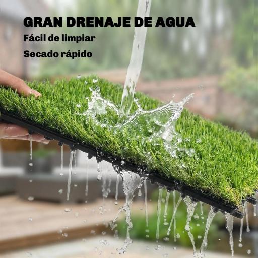 Césped Sintético de 22 Piezas Alfombra Césped Artificial 30x30 cm con Altura de Hierba 25 mm Drenaje Automático Verde [4]