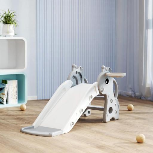 Tobogán Infantil con Diseño de Jirafa Canasta y Escalera para Niños de 1-3 Años para Interior 106x51,5x52 cm Gris [7]