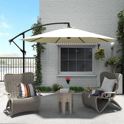 Sombrilla de Jardín Ø300x250 cm Parasol Excéntrico Inclinable con Manivela Base Cruzada y Soporte de Metal 8 Varillas para Terraza Exterior Balcón Beige [4]