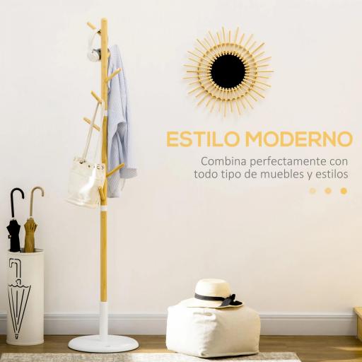 Perchero de Pasillo Moderno con 8 Ganchos para Ropas Bolsas Perchero de Árbol para Entrada Ø37,8x175,6 cm Natural [2]