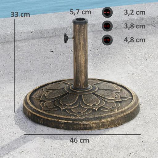 Base para Sombrilla con Diseño Retro Flor De Loto Peso 12 kg para Jardín Patio Terraza Ø46x33 cm Color Bronce [1]