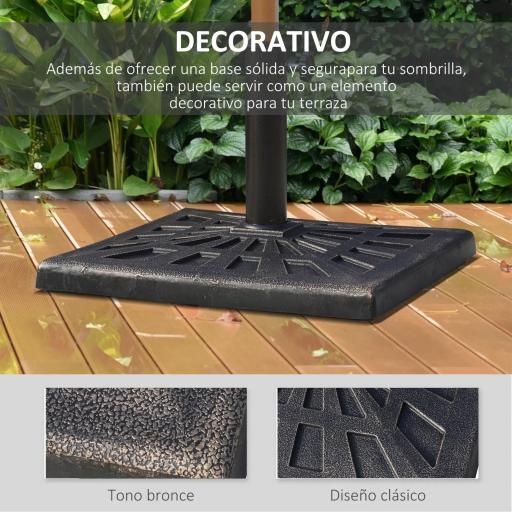 Base para Sombrilla de Resina Peso 15 kg para Poste de Parasol de Ø3,8 cm y Ø4,8 cm para Terraza 47x47x32 cm Bronce [6]