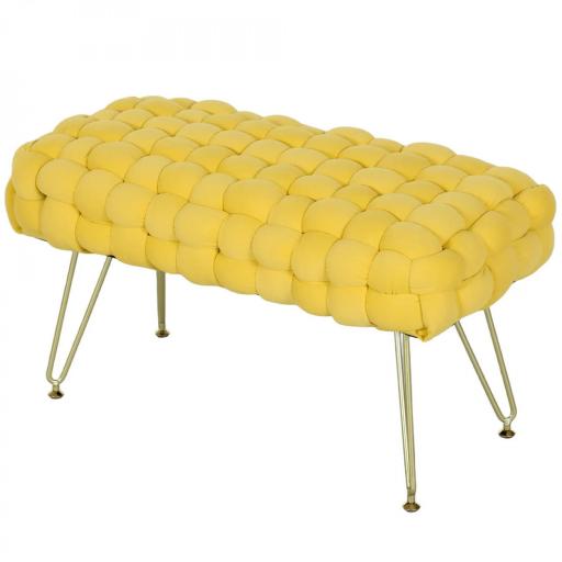 Banco Pie de Cama Tapizado en Terciopelo Reposapiés con Patas de Metal y Asiento Acolchado Amarillo [7]