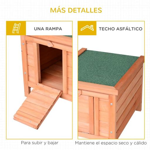 Conejera de Madera Exterior Jaula Caseta para Roedores Mascotas Pequeñas con Techo Asfáltico Se Puede Abrir y Rampa Antideslizante 42x51x43 cm Natural [4]