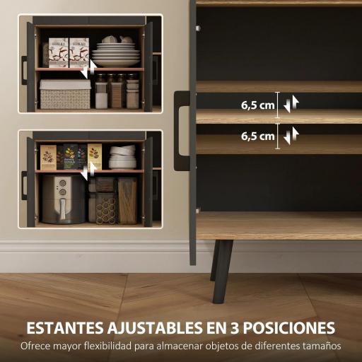 Alacena de Cocina con Luces LED RGB con 6 Puertas 2 Cajones Encimera y Orificio para Cables 100x40x176 cm Negro y Roble [4]