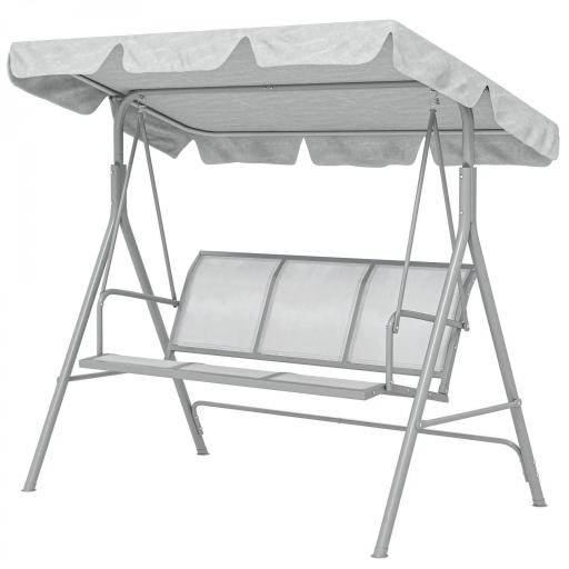 Balancín Jardín Exterior de 3 Plazas con Toldo Ajustable Respaldo Transpirable y Marco de Metal 171x108x154 cm Gris [8]