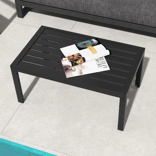 Mesa de Centro de Jardín Rectangular con Estructura de Acero Galvanizado para Patio Terraza 101,5x61x46 cm Negro [3]