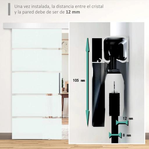 Puerta Corredera de Cristal 90x205 cm Puerta Corrediza Deslizante con Riel de Cristal de Seguridad Translúcido [4]