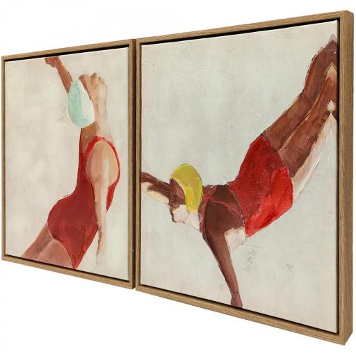 Cuadros en Lienzo Figuras Dinámicas a Mano 40x40 cm 2 Piezas Cuadros de Arte de Pared Enmarcados Rojo [2]