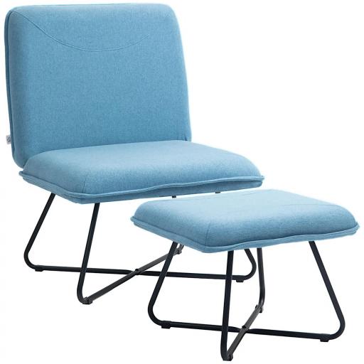 Butaca con Reposapiés Sillón para Lectura con Patas de Acero en Forma de Cruz Azul Claro [9]