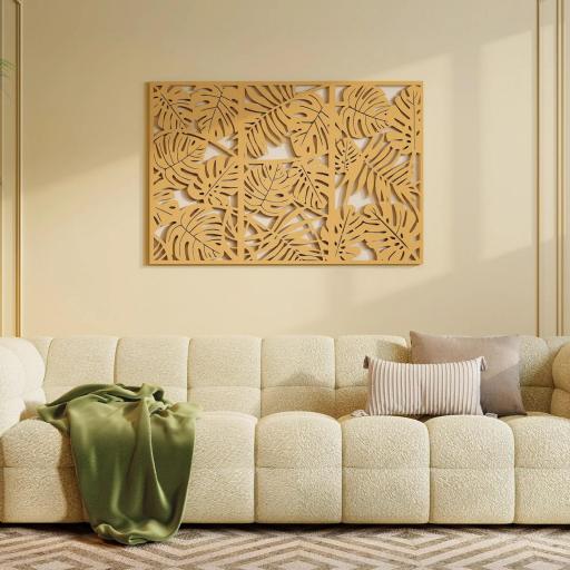 Decoración de Pared de Madera 3D 3 Piezas 40x80 cm Adornos de Pared con Patrón de Hojas Tropicales Madera Natural [4]