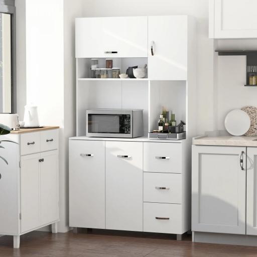 Armario de Cocina Moderno Mueble Auxiliar con 3 Cajones 4 Puertas y Estantes Ajustables 100x39,5x183,5 cm Blanco
