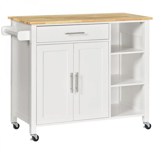 Mueble Auxiliar de Cocina con Ruedas 2 Cajones 2 Puertas Estante Ajustable y Toallero 104x46x91 cm Blanco [8]