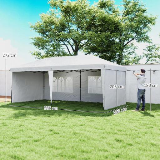 Carpa Plegable 6x3 m Pop-up con 4 Laterales Desmontables Cenador de Jardín con 2 Ventanas y Bolsa de Transporte Blanco [1]