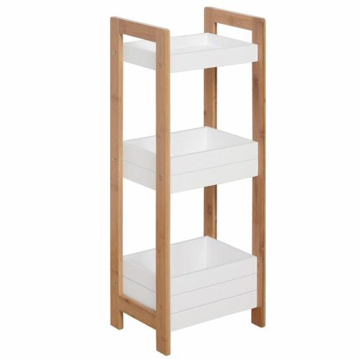 Estantería de Baño con 3 Estantes Organizador de Almacenaje Bambú para Cocina Sala de Estar Lavadero 27,5x20,8x74 cm Color Blanco y Natural [3]