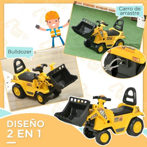 Excavadora para Niños de 18 a 48 Meses con Pala Delantera Bocina Volante y Compartimento Oculto 80x26,5x39 cm Amarillo [4]