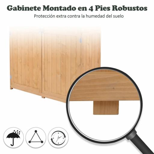 Armario de Madera para Exterior para Herramientas de Jardinería con Doble Puerta y Estantes 127,5x50x164 cm Natural [3]