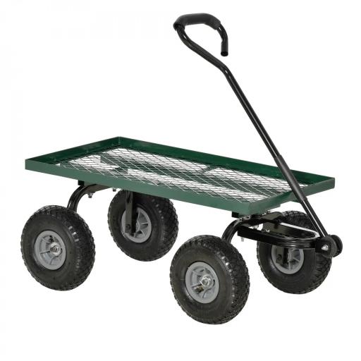 Carrito de Jardín con Manija Acolchada y 4 Ruedas Grandes Estructura de Acero Carga 150 kg 94x48,5x100 cm Verde y Negro [2]