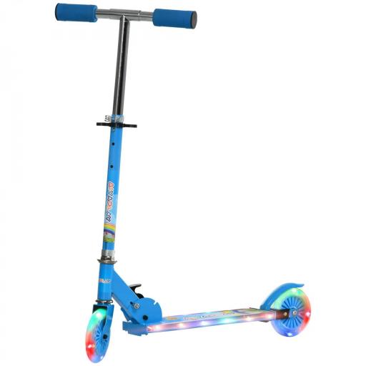 Patinete Infantil Plegable con Luces Música Altura Ajustable Ruedas Brillantes Pedal LED Carga 50kg 67x32x65-78 cm Azul [8]