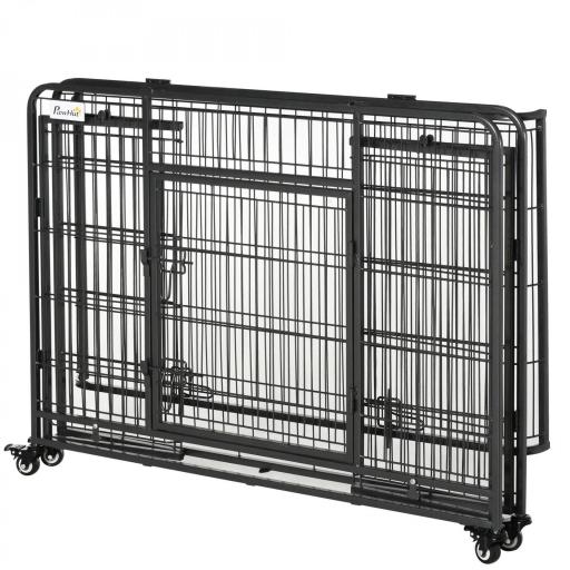 Jaula para Perros Plegable de Metal Jaula para Perros Grandes 109,5x71x78 cm con Ruedas y Frenos Bandeja Extraíble y Puerta con Pestillos para Golden Retriver Labrador Gris Oscuro [8]