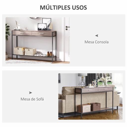 Consola Recibidor Estrecha Mesa Auxiliar Estrecha para Puerta de Entrada 120x30x81,5 cm Estilo Industrial Imitación Roble [3]